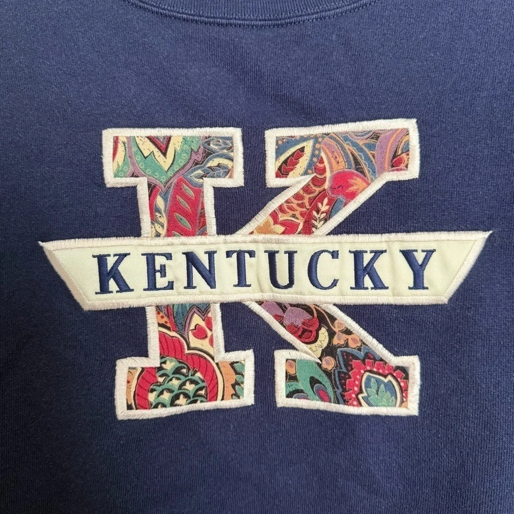 Vintage 80s Delta Kentucky Applique Crewneck Sweater Size L Made in USA Retro